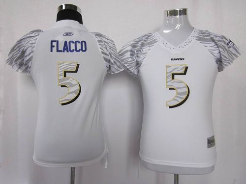 Ravens #5 Joe Flacco White Women's Zebra Field Flirt Stitched NFL Jersey